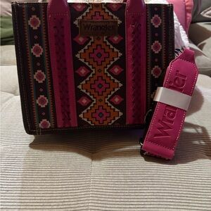 Wrangler Pink and Brown Shoulder Bag with Ethnic Design